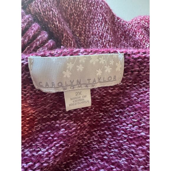 Vtg Y2K Carolyn Taylor Pink Marled Ruffle Cardigan Open Knit Shawl Collar Sz 2X - Picture 5 of 7